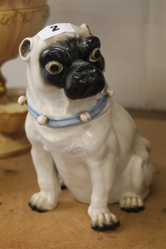 Possneck porcelain Pug dog tobacco jar and cover